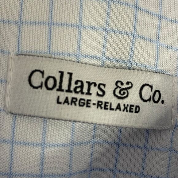 Collars & Co Polo Shirt Mens L Relaxed Blue Check Golf Preppy Dress Collar NEW - Picture 3 of 7